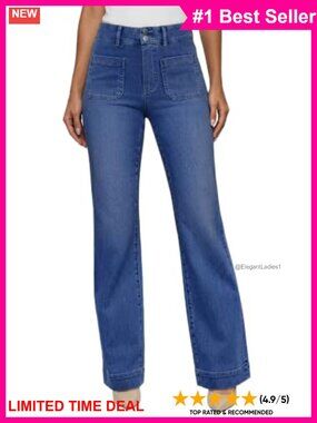 Straight Leg High Waist Stretchy Denim Jeans Women Pockets Casual